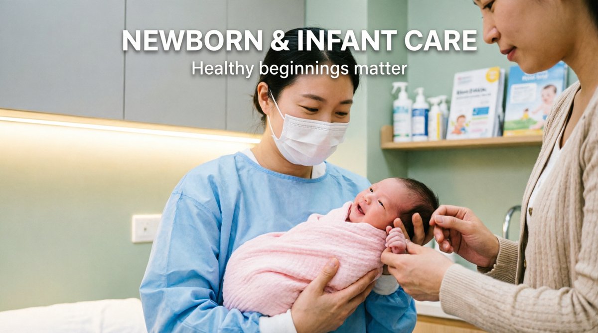 Doctor examining a newborn baby with mother present