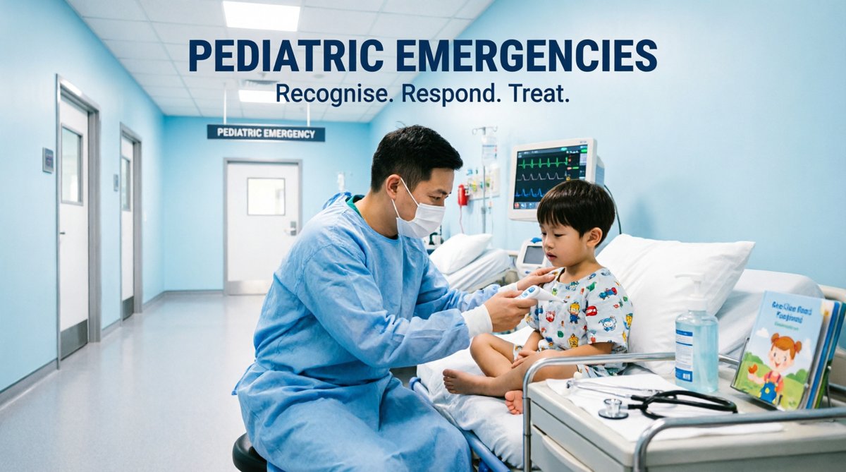 Doctor checking a child's temperature in a pediatric emergency room